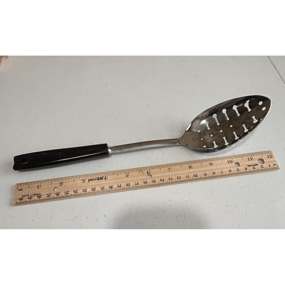 Vintage EKCO USA Slotted Serving Cooking Spoon Stainless Steel Corncob Handle